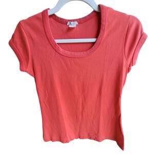 Vintage Sears Coral Scoop Neck Baby Tee Fitted Cap Sleeve Y2K Ribbed Med